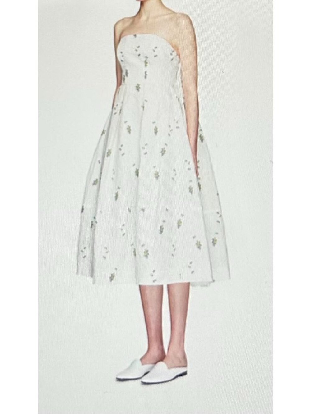 NWT $5350 Erdem Alina Ditsy Floral Matelasse Strapless Dress White Size US 6